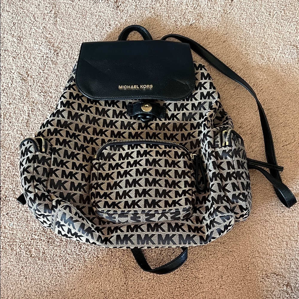Michael Kors Abbey Black and Gold Backpack